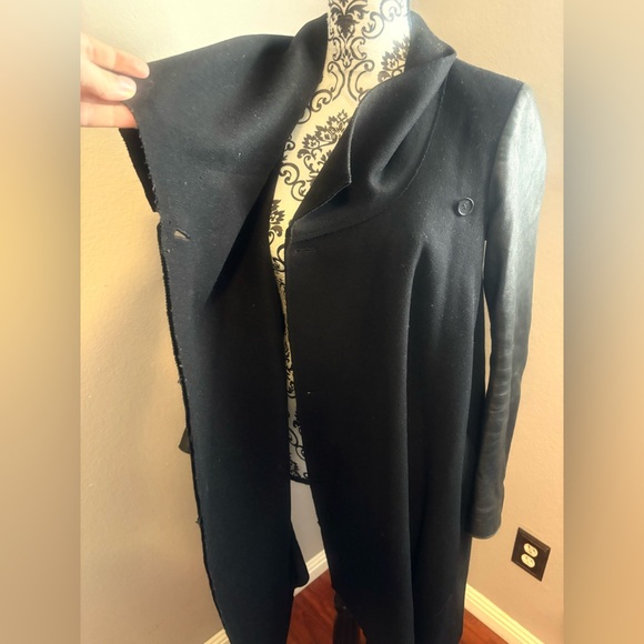ALL SAINTS Hyde Monument Wool and Leather Blend Coat - Picture 10 of 15